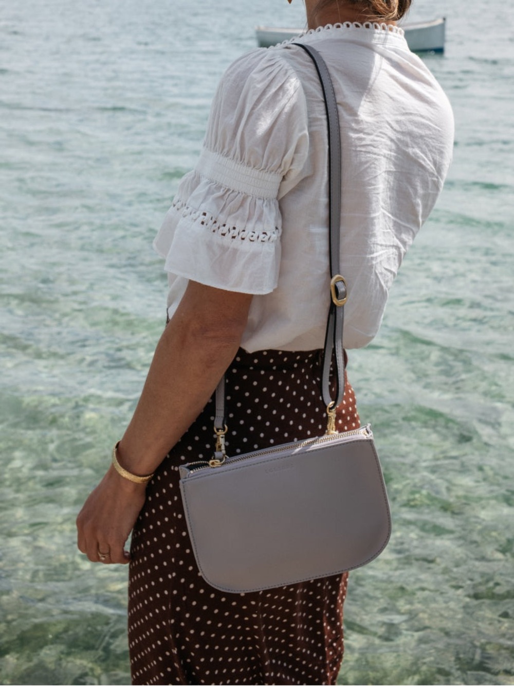 Lo & Sons Waverley 2 Convertible Crossbody Bag, Light Grey Nappa Leather